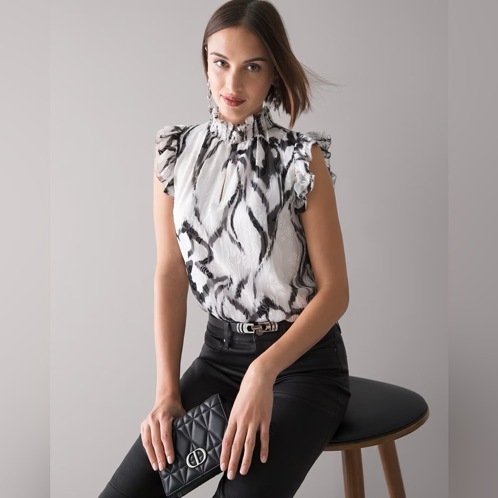 White House Black Market Silk Burnout Blouse Size XS